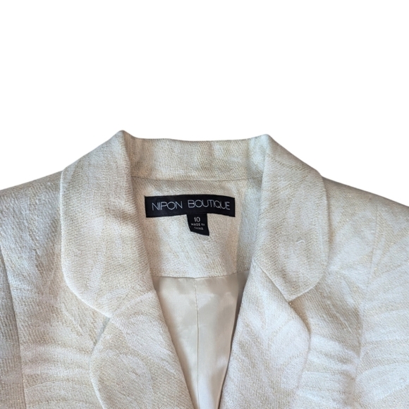 Nipon Boutique Designer ivory/gold Tonal Neutral  Linen Blend blazer NWT sz 10 - Picture 6 of 10